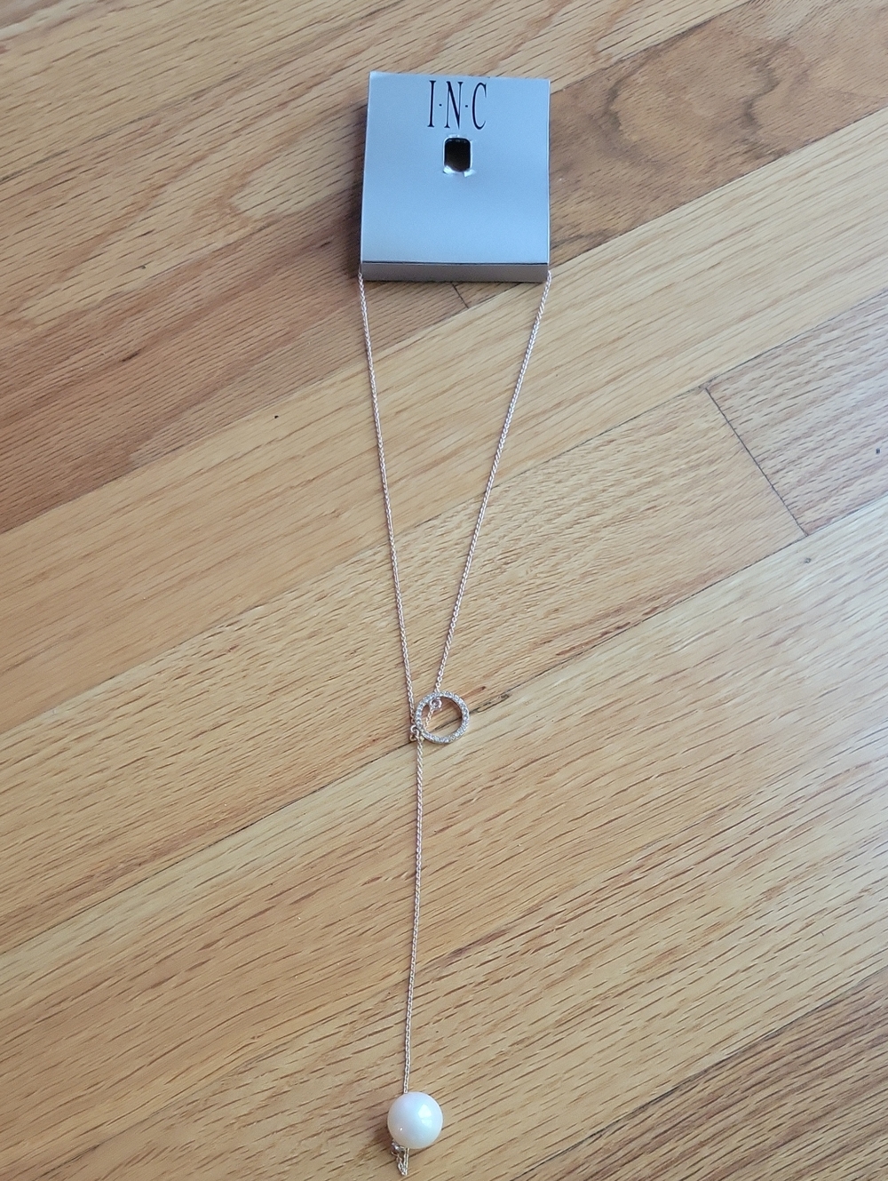 INC International Concepts Rose Gold Lariat Necklace with Pearl Drop Pendant